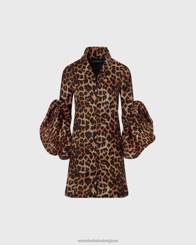 Anne Fontaine vrouwen leliade jurkje met cheetahprint en opvallende tulpmouwen kleding zwart 06TRT114