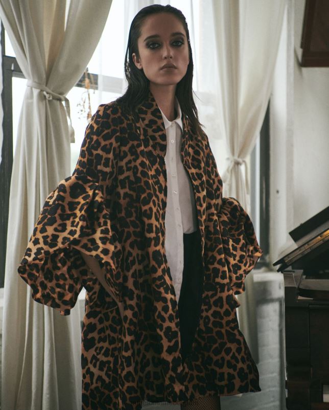 Anne Fontaine vrouwen leliade jurkje met cheetahprint en opvallende tulpmouwen kleding zwart 06TRT114