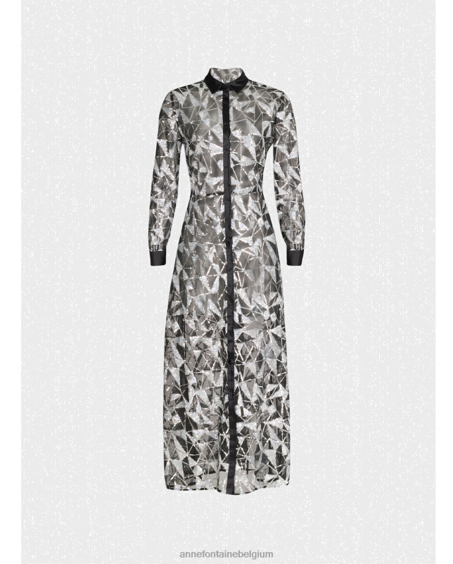 Anne Fontaine vrouwen mandoline jurk transparante jurk met lange mouwen en geborduurde pailletten kleding zwart 06TRT110