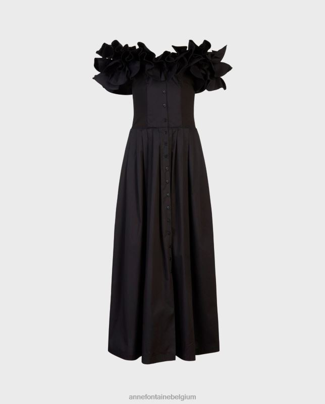 Anne Fontaine vrouwen oihana jurk lange jurk met ruches details kleding zwart 06TRT71