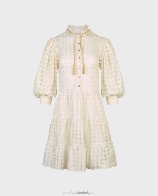 Anne Fontaine vrouwen parure halflange jurk met geometrische ontwerpen en afneembare stoffen tailleriem kleding beige/goud 06TRT59