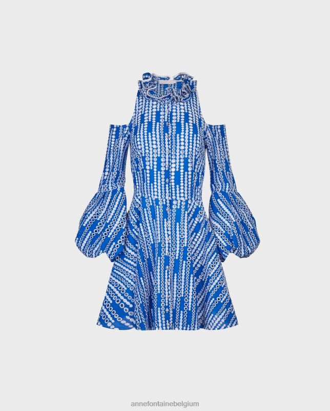 Anne Fontaine vrouwen printemps-jurk en schouderloze jurk met oogjes kleding wit Blauw 06TRT69