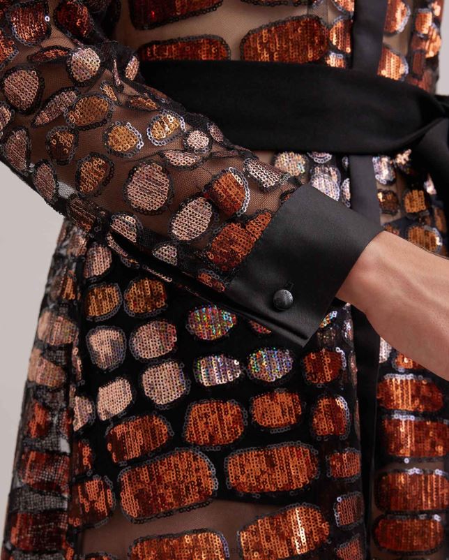 Anne Fontaine vrouwen savante jurk lange doorzichtige mesh jurk geborduurd met pailletten en afgewerkt met zijden details kleding zwart 06TRT101