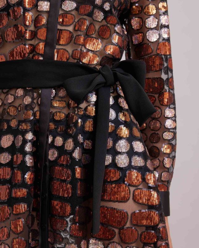 Anne Fontaine vrouwen savante jurk lange doorzichtige mesh jurk geborduurd met pailletten en afgewerkt met zijden details kleding zwart 06TRT101