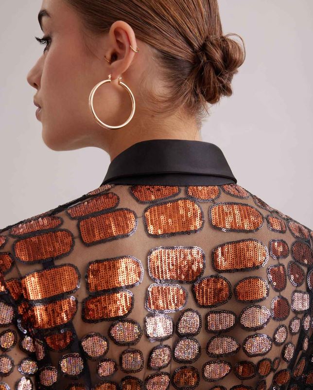 Anne Fontaine vrouwen savante jurk lange doorzichtige mesh jurk geborduurd met pailletten en afgewerkt met zijden details kleding zwart 06TRT101