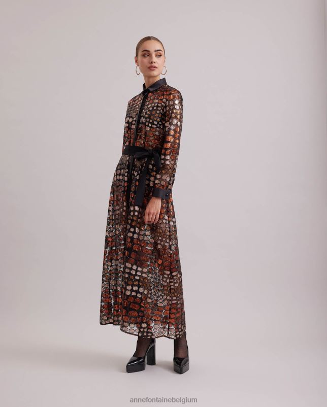 Anne Fontaine vrouwen savante jurk lange doorzichtige mesh jurk geborduurd met pailletten en afgewerkt met zijden details kleding zwart 06TRT101