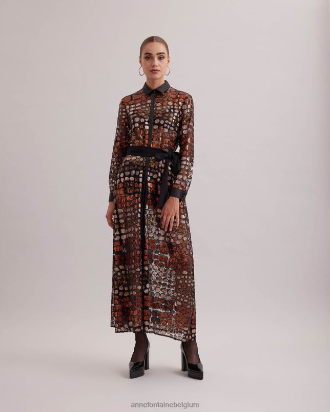 Anne Fontaine vrouwen savante jurk lange doorzichtige mesh jurk geborduurd met pailletten en afgewerkt met zijden details kleding zwart 06TRT101