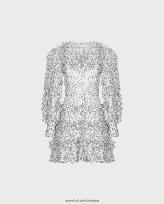 Anne Fontaine vrouwen senequier dress kanten jurk met contrasterende bies en ruches kleding zwart wit 06TRT115