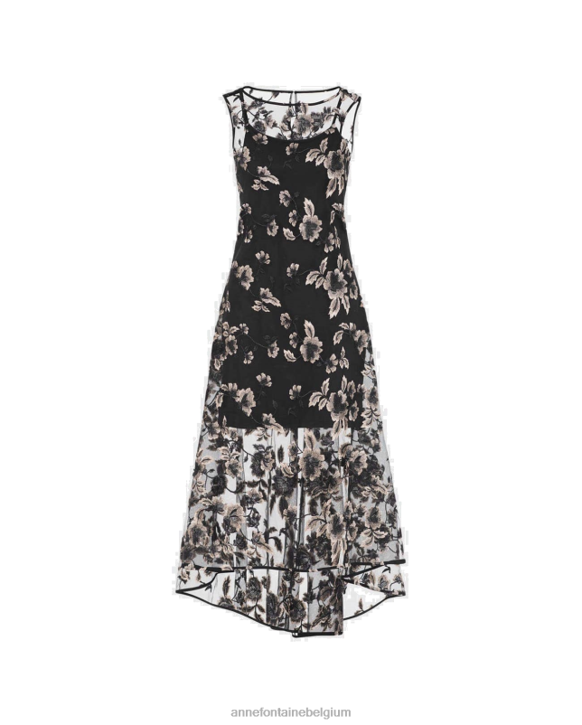 Anne Fontaine vrouwen sophina jurk tule jurk met korte mouwen en geborduurde bloemen kleding zwart 06TRT98
