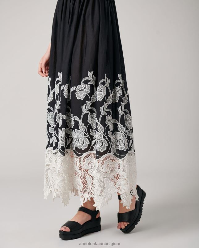 Anne Fontaine vrouwen vasteljurk maxi mouwloze jurk met empire taille kleding zwart 06TRT92