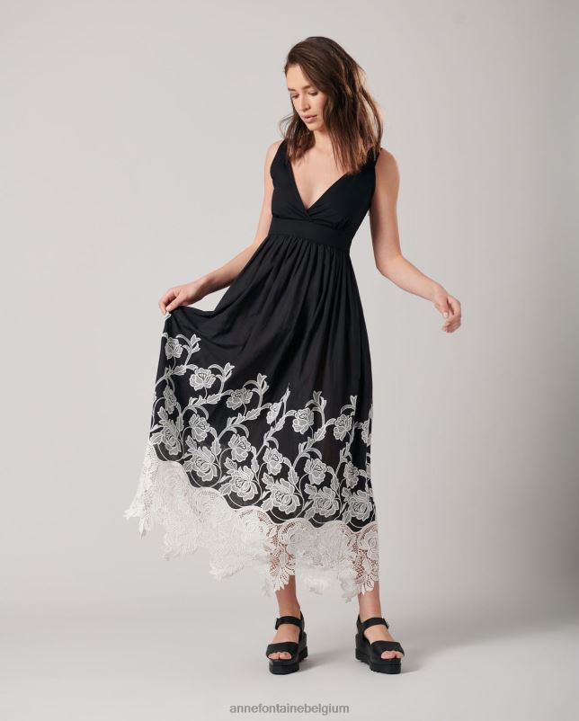 Anne Fontaine vrouwen vasteljurk maxi mouwloze jurk met empire taille kleding zwart 06TRT92