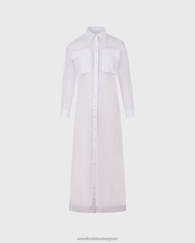 Anne Fontaine vrouwen volodia overhemdjurk, lange maxi-jurk van doorzichtige netstof kleding wit 06TRT62