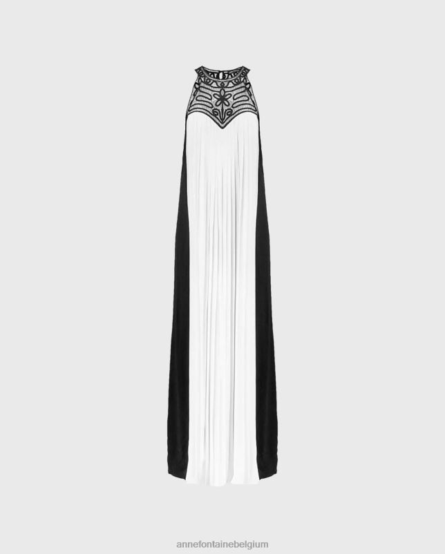 Anne Fontaine vrouwen volupta jurk mouwloze jurk van crêpe met een geplooid paneel kleding zwart wit 06TRT95