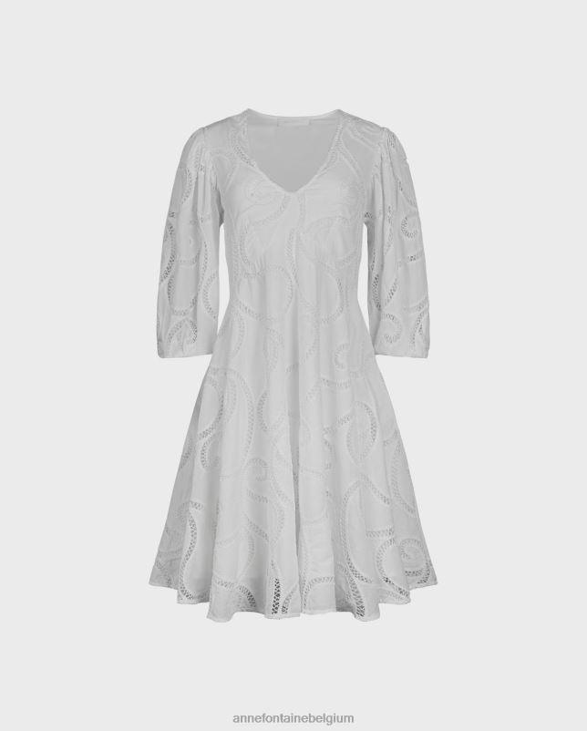 Anne Fontaine vrouwen zomerjurk Jurk met 3/4 mouwen en paisley-oogjesmotief kleding wit 06TRT60