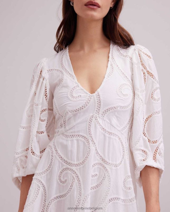 Anne Fontaine vrouwen zomerjurk Jurk met 3/4 mouwen en paisley-oogjesmotief kleding wit 06TRT60