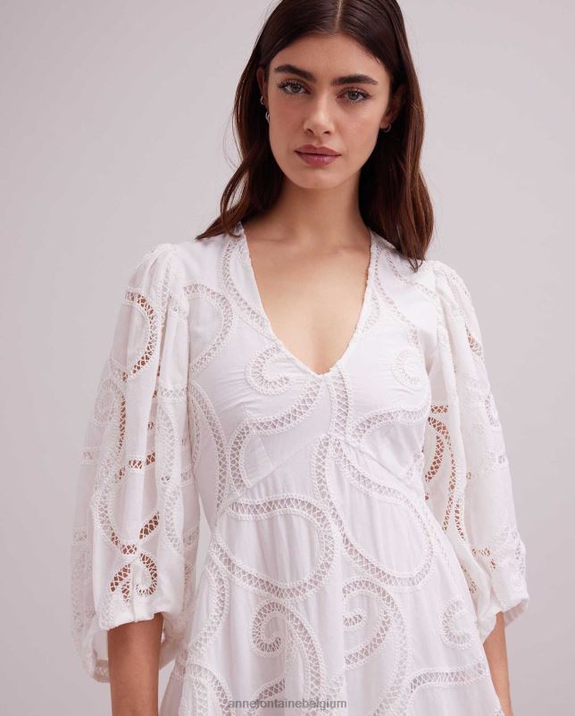 Anne Fontaine vrouwen zomerjurk Jurk met 3/4 mouwen en paisley-oogjesmotief kleding wit 06TRT60