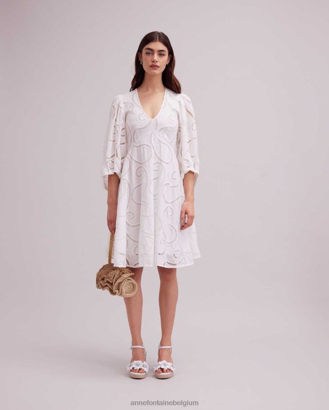 Anne Fontaine vrouwen zomerjurk Jurk met 3/4 mouwen en paisley-oogjesmotief kleding wit 06TRT60