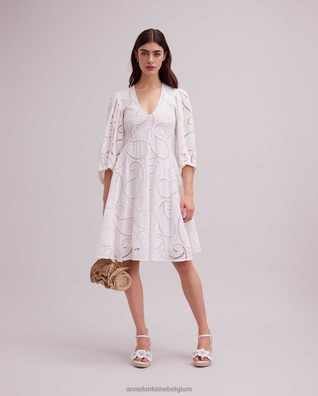 Anne Fontaine vrouwen zomerjurk Jurk met 3/4 mouwen en paisley-oogjesmotief kleding wit 06TRT60