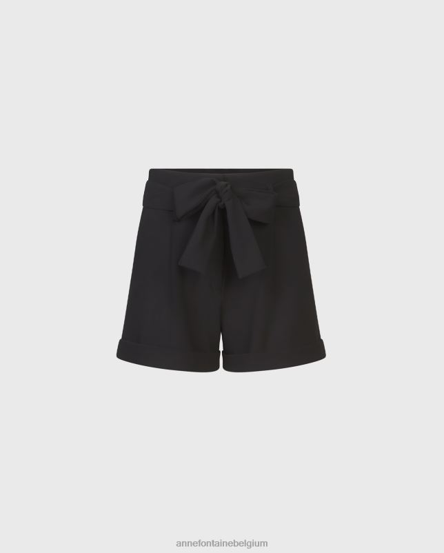 Anne Fontaine vrouwen klassieke korte short van crêpe met rolzoom en strikceintuur in de taille kleding zwart 06TRT328