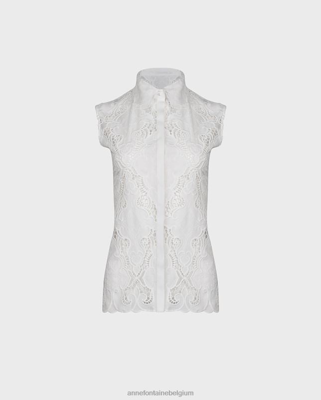 Anne Fontaine vrouwen Baie shirt mouwloos shirt met oogjes kleding wit 06TRT126