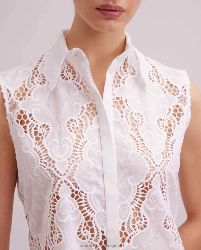 Anne Fontaine vrouwen Baie shirt mouwloos shirt met oogjes kleding wit 06TRT126