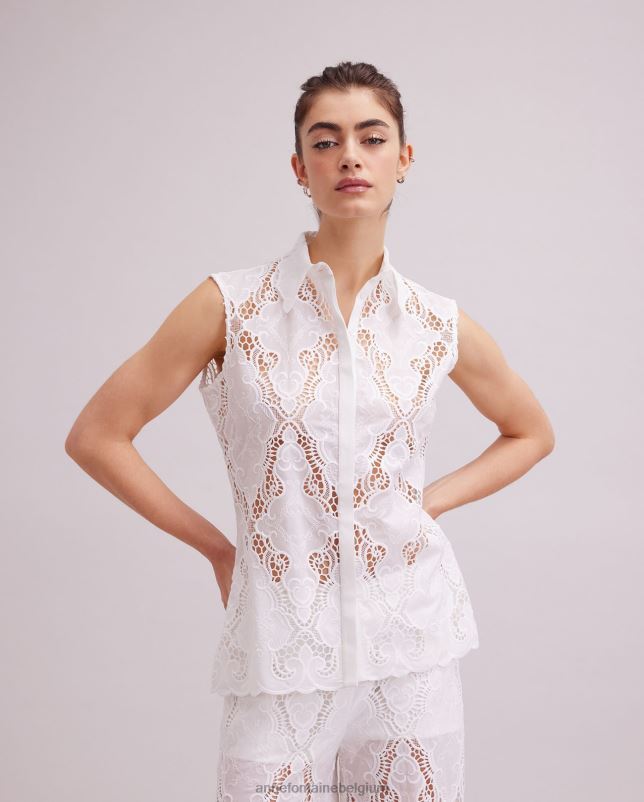 Anne Fontaine vrouwen Baie shirt mouwloos shirt met oogjes kleding wit 06TRT126