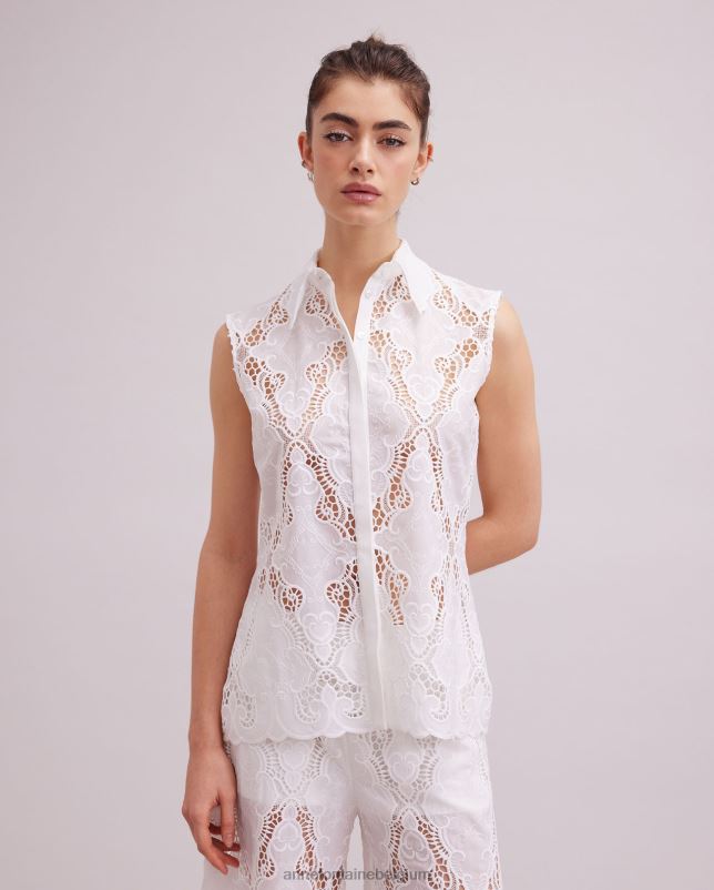 Anne Fontaine vrouwen Baie shirt mouwloos shirt met oogjes kleding wit 06TRT126