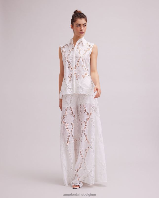 Anne Fontaine vrouwen Baie shirt mouwloos shirt met oogjes kleding wit 06TRT126