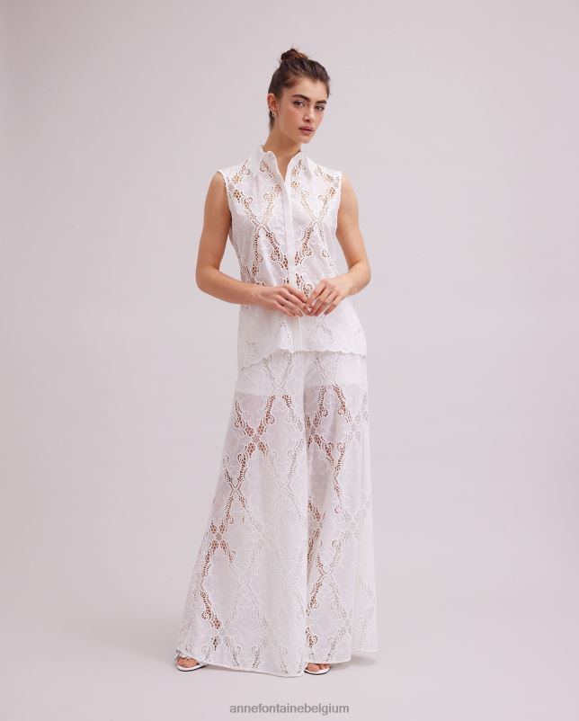 Anne Fontaine vrouwen Baie shirt mouwloos shirt met oogjes kleding wit 06TRT126