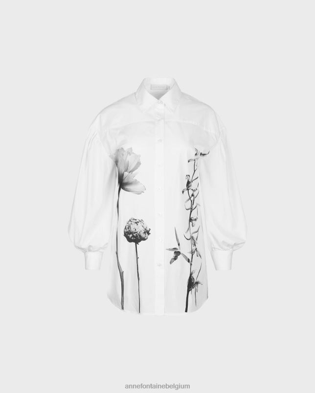 Anne Fontaine vrouwen Clay overhemd, klassiek overhemd met lange mouwen en bloemenapplicatie kleding zwart/wit/grijs 06TRT242