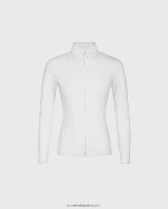 Anne Fontaine vrouwen Daranne top pima jersey overhemd met ritssluiting aan de voorkant kleding wit 06TRT145