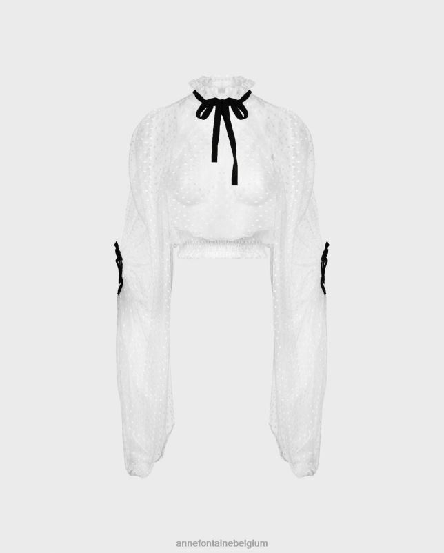Anne Fontaine vrouwen Fairlight blouse Doorzichtige blouse met stippenborduursel en overdreven mouwen kleding zwart wit 06TRT227