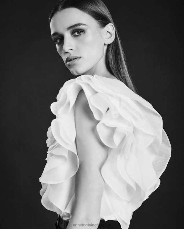 Anne Fontaine vrouwen Natalena blouse van pima jersey met volantmouwen van organza kleding wit 06TRT201