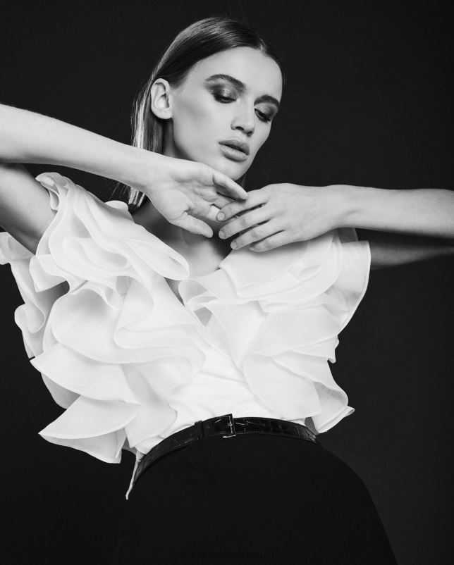 Anne Fontaine vrouwen Natalena blouse van pima jersey met volantmouwen van organza kleding wit 06TRT201