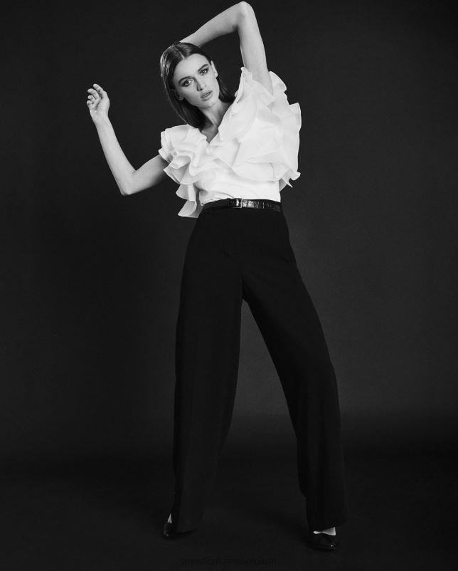 Anne Fontaine vrouwen Natalena blouse van pima jersey met volantmouwen van organza kleding wit 06TRT201