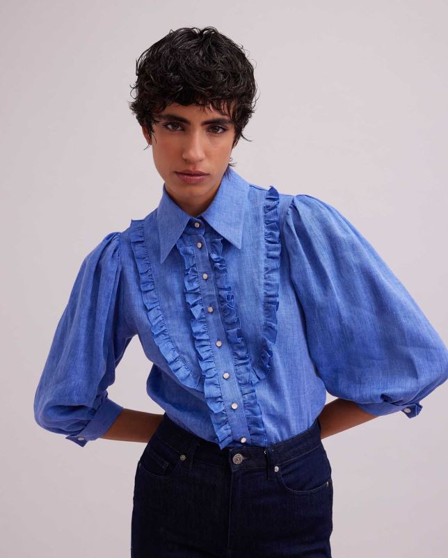 Anne Fontaine vrouwen Olivier overhemd met mini-ruches kleding denim 06TRT153