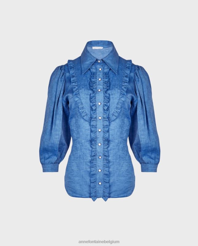 Anne Fontaine vrouwen Olivier overhemd met mini-ruches kleding denim 06TRT153