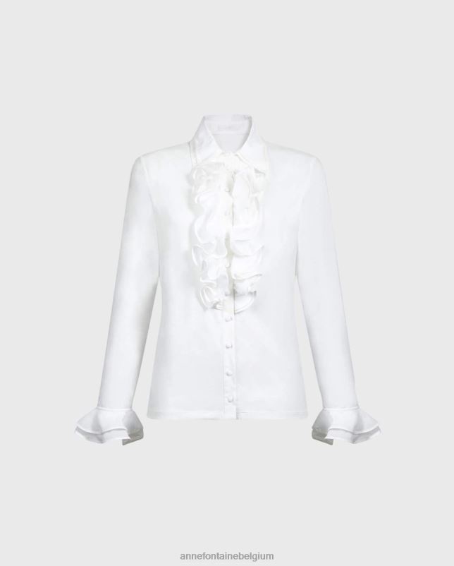 Anne Fontaine vrouwen Patsy overhemd met dubbele kraag en pima jersey overhemd met ruches kleding wit 06TRT172