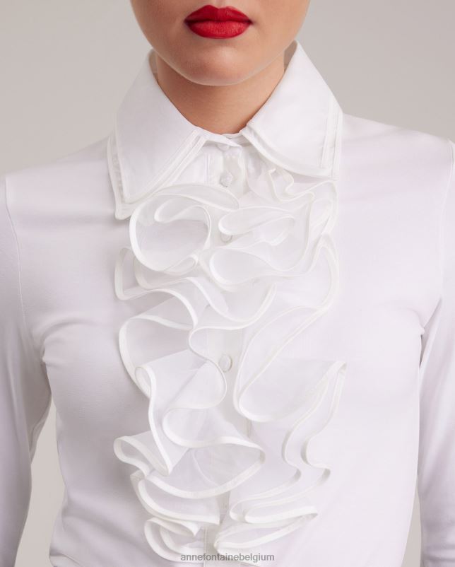 Anne Fontaine vrouwen Patsy overhemd met dubbele kraag en pima jersey overhemd met ruches kleding wit 06TRT172
