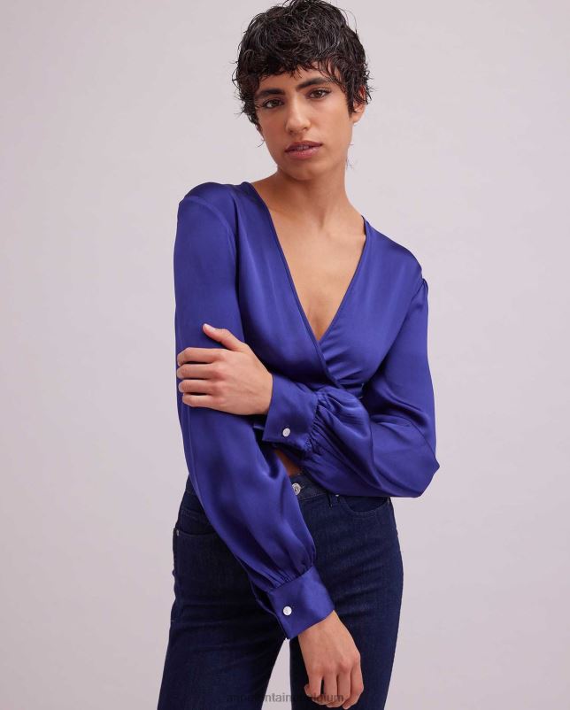 Anne Fontaine vrouwen Rosace blouse, satijnen blouse met lange mouwen en gestrikte zoom kleding blauw 06TRT155
