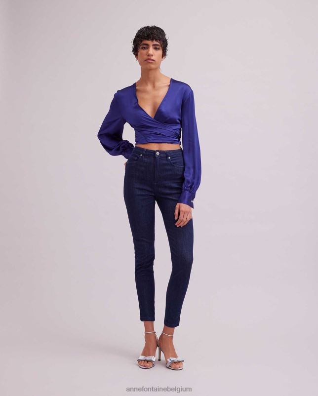 Anne Fontaine vrouwen Rosace blouse, satijnen blouse met lange mouwen en gestrikte zoom kleding blauw 06TRT155