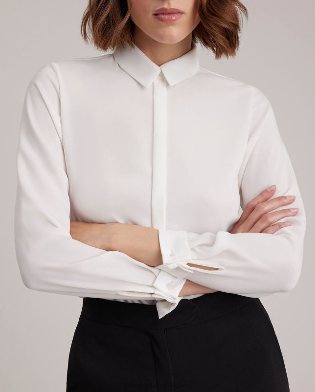 Anne Fontaine vrouwen Sagane overhemd van crêpe met lange mouwen en Franse manchetten kleding wit 06TRT127