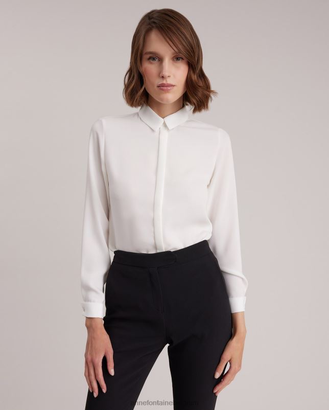 Anne Fontaine vrouwen Sagane overhemd van crêpe met lange mouwen en Franse manchetten kleding wit 06TRT127
