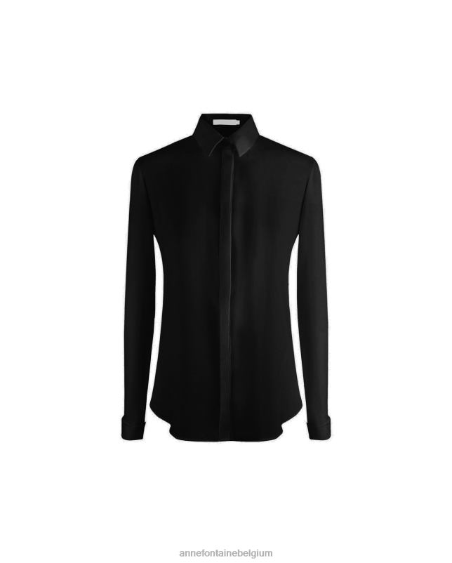 Anne Fontaine vrouwen Sagane overhemd van crêpe met lange mouwen en Franse manchetten kleding zwart 06TRT124