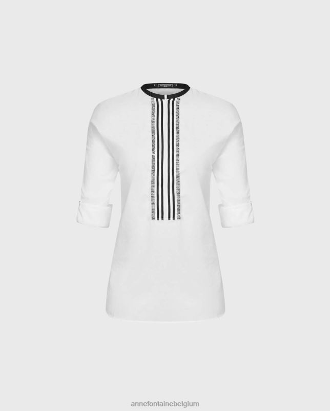 Anne Fontaine vrouwen Venisa top hoog laag blouse met 3/4 ritssluiting aan de voorkant kleding wit 06TRT210