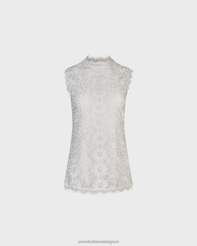 Anne Fontaine vrouwen Volina blouse, geborduurde kanten blouse met bloemen en wimperversiering kleding wit 06TRT175