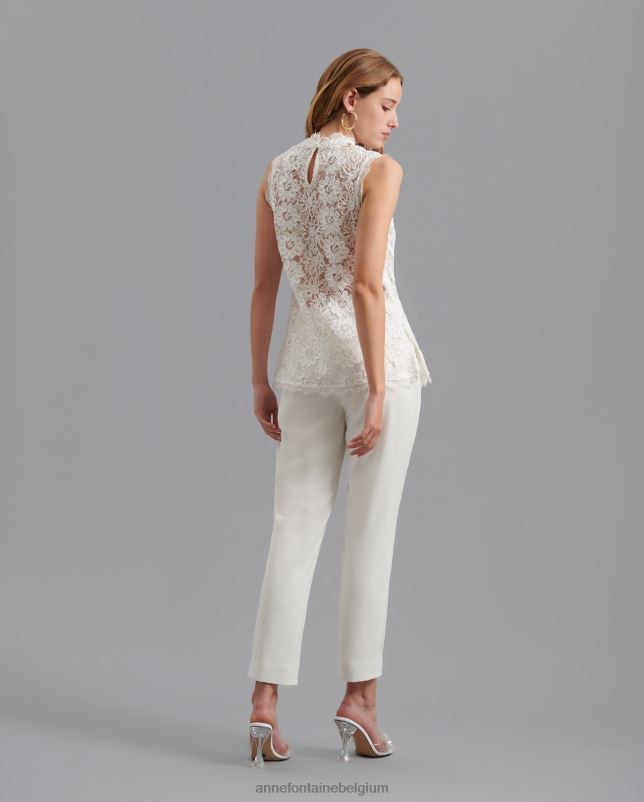 Anne Fontaine vrouwen Volina blouse, geborduurde kanten blouse met bloemen en wimperversiering kleding wit 06TRT175