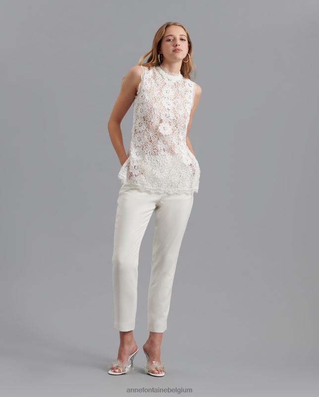 Anne Fontaine vrouwen Volina blouse, geborduurde kanten blouse met bloemen en wimperversiering kleding wit 06TRT175