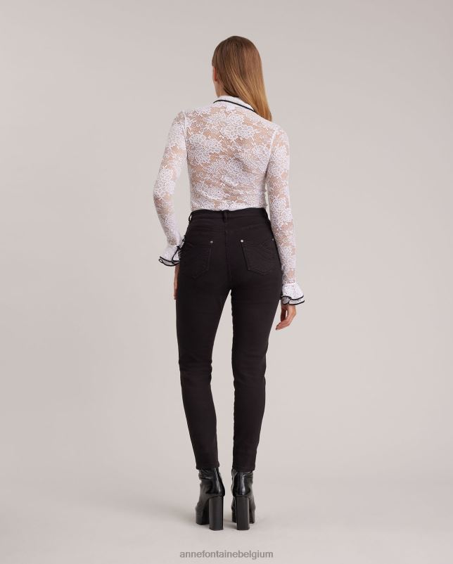 Anne Fontaine vrouwen academia overhemd met bloemenkant, lange mouwen, gebloemde sluiting en mouwen kleding wit 06TRT214