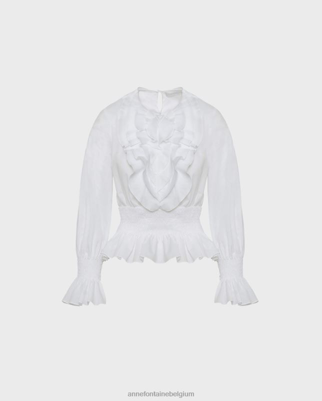 Anne Fontaine vrouwen aida blouse poplin blouse met gesmokte taille kleding wit 06TRT209